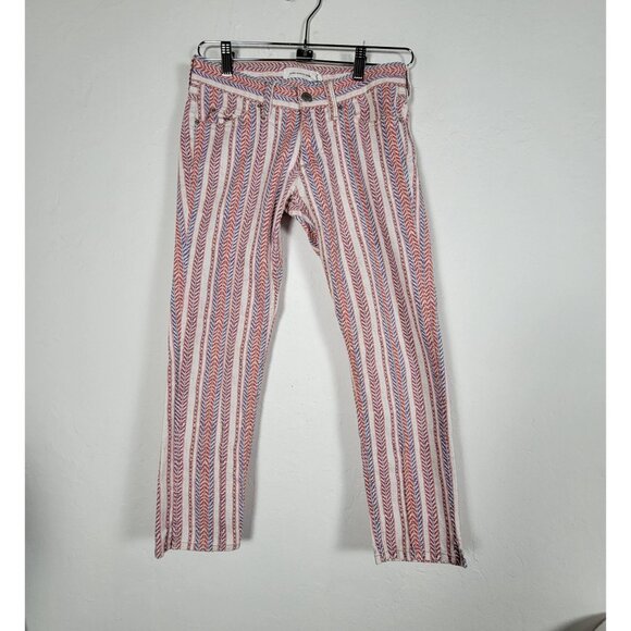 Isabel Marant Étoile Womens Chevron Striped Cropped Pants Sz 36 Red/Blue Stretch - Picture 1 of 11